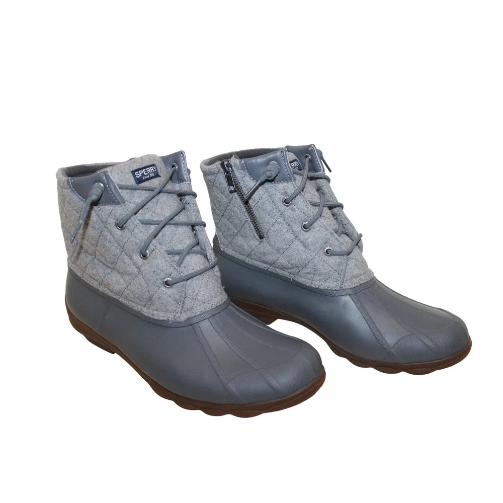 Sperry Saltwater Quilted Wool Waterproof Duck Boots Women 12M Grey STS81993